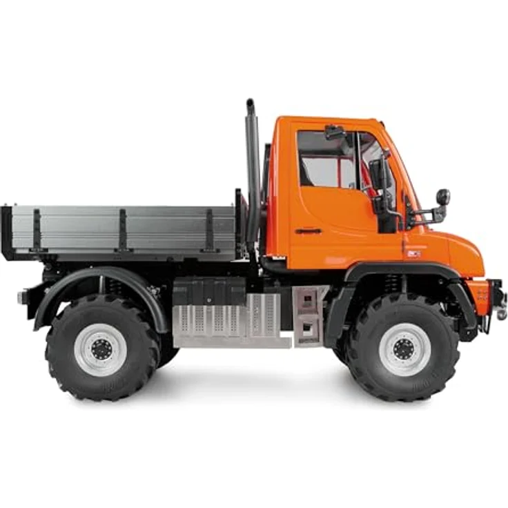 Amewi Mercedes-Benz Unimog Geräteträger 4WD 1:10 ARTR orange RC ferngesteuert Lizenz Fahrzeug mit Portalachsen, Schaltbare Seilwinde, LED-Beleuchtung und Soundmodul – Bild 4