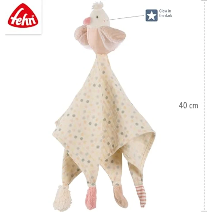 Fehn Musselin-Schmusetuch Vogel - Kuscheliges Schnuffeltuch für Babys mit Glow-in-the-dark Bestickung, 40 cm, Mehrfarbig – Bild 4
