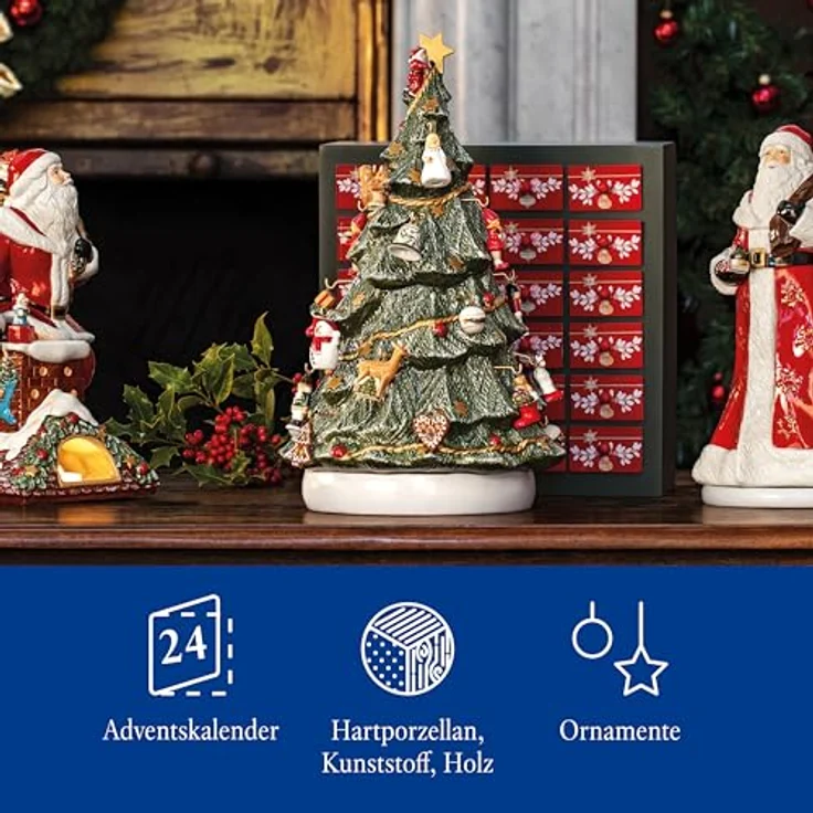 Villeroy & Boch - Christmas Toy'S Memory Adventskalender Set 26 Teilig Mit 24 Porzellanfiguren Inklusive Weihnachtsbaum Zum Aufhängen, 24 Türchen, Weihnachten, Weihnachtsdeko, Porzellan, Grün-Holzrahmen – Bild 2