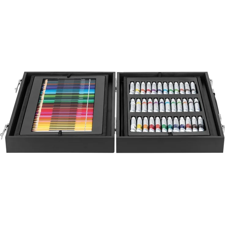 Crelando® Malkoffer Set 174-teilig, inkl. 36 Aquarell-, Acryl- und Ölfarben, hochwertig, im stabilen Holzkoffer
