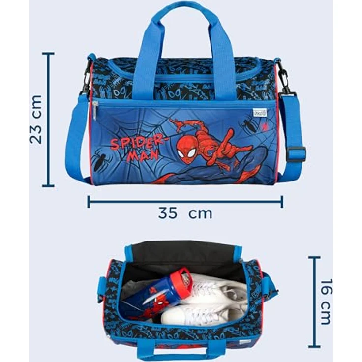 Scooli Sporttasche Spider-Man, Kinder Sporttasche mit großem Hauptfach und 2-Wege Reißverschluss, blau – Bild 2
