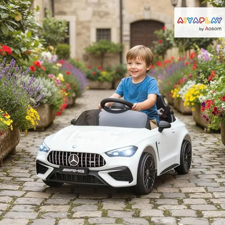 AIYAPLAY Kinder Elektroauto Mercedes-AMG, 12V mit 2,4 GHz Fernbedienung, 2 Motoren, Musik, MP3, Sanftem Start/Stopp, Federung, LED-Beleuchtung, Hilfsrädern, weiß для 3-6 Jahre – Bild 2