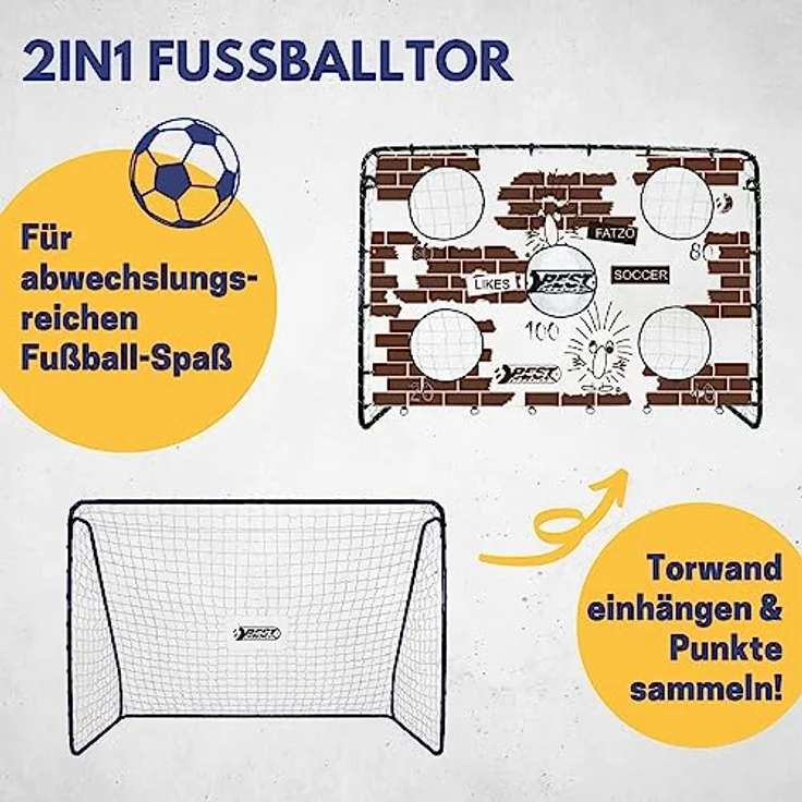 Best Sporting Fußballtor mit Torwand I Fußball Tor 213cm x 152cm I Fußballtor Kinder mit verschiedenen Farbmotiven I Hochwertiges Kindertor mit Netz, Torwand & Heringen I Fussball Tor Fatzo in verschiedenen Farben – Bild 2