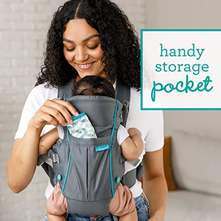 INFANTINO Swift Classic Carrier – ergonomische Babytrage mit 2 Tragepositionen und Tasche, graue verstellbare Babytrage mit Hüftsitz und Fronttasche zum Verstauen wichtiger Utensilien, 300105 – Bild 3