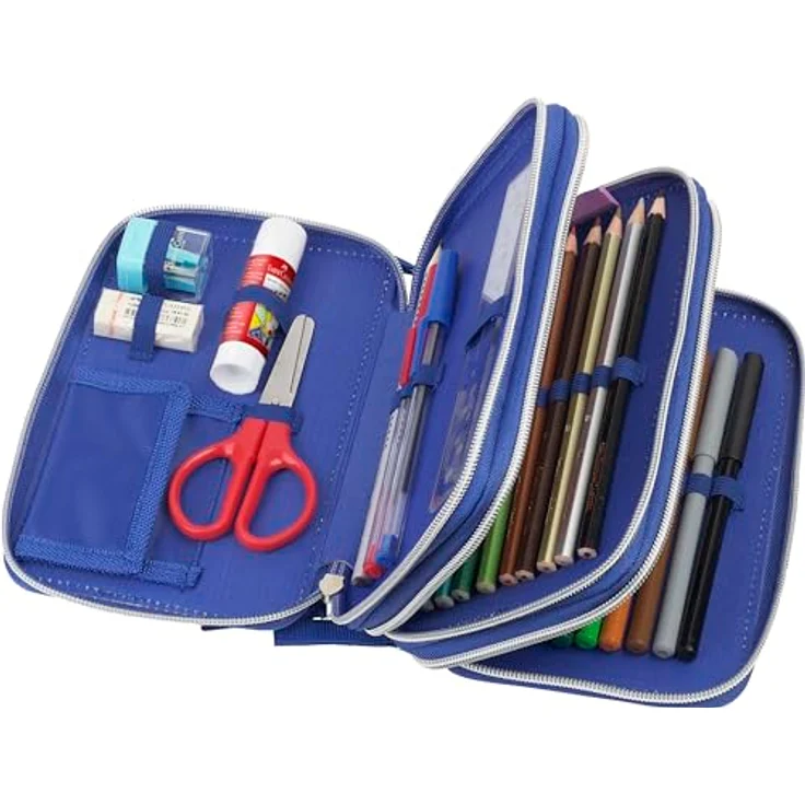 Faber-Castell 573040 – Dreifach-Schulmäppchen – Einhorn, Federmäppchen mit 3 Fächern und umfangreichem Inhalt in Dinosaurier-Design – Bild 3