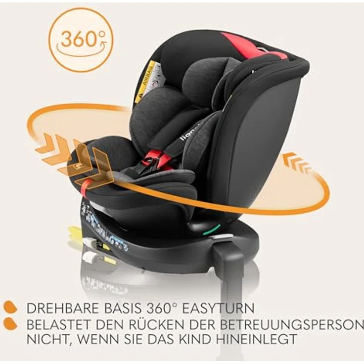 lionelo Autokindersitz NAVY I-SIZE, 360° EasyTurn-Drehbasis, 40-150 cm, ab Geburt bis 12 Jahre, belüftet – Bild 6