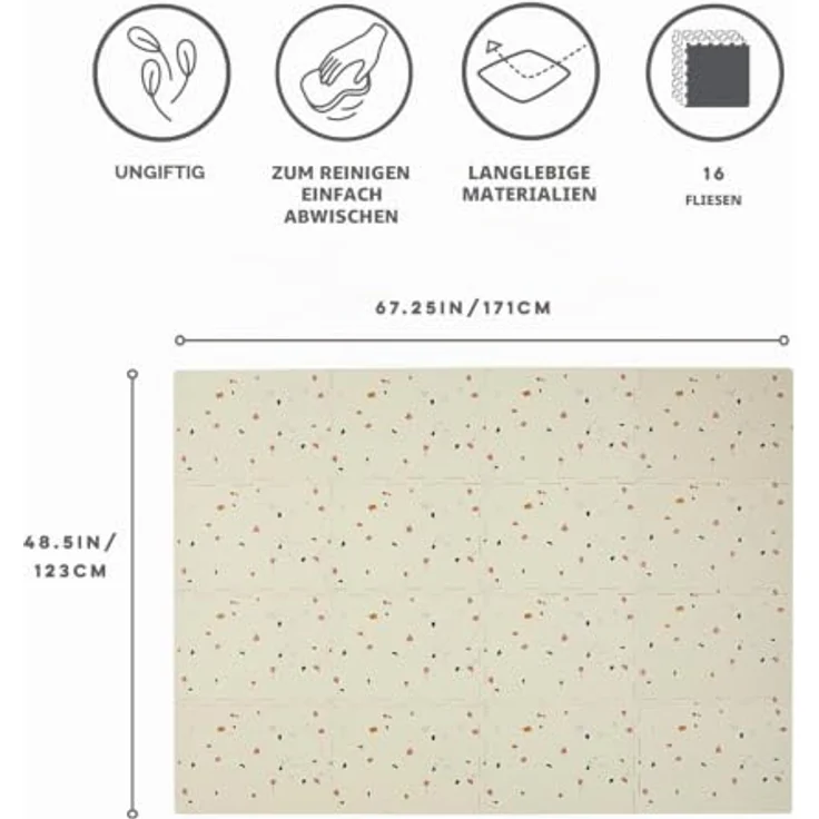 3 Sprouts Puzzlematte Baby, Schaumstoff, wasserabweisend, Terrazzo Creme, fördert sensorische Entwicklung und kreative Spielumgebung – Bild 2