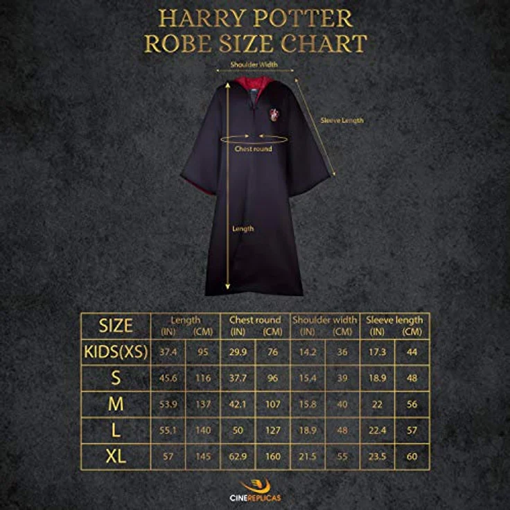 Cinereplicas Harry Potter - Hogwarts Zauberer-Umhang Slytherin/Ravenclaw/Hufflepuff/Gryffindor - XL - Offizielle Lizenz (Gryffindor, XL) – Bild 5