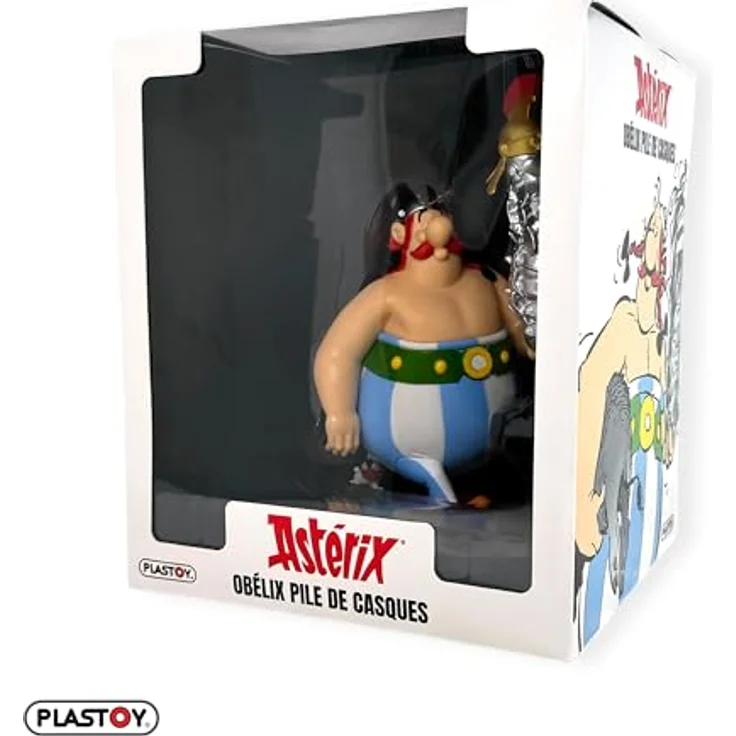 Plastoy Asterix - Obelix mit Stapel römischer Helme, detailreiche Sammelfigur für Asterix-Fans – Bild 3