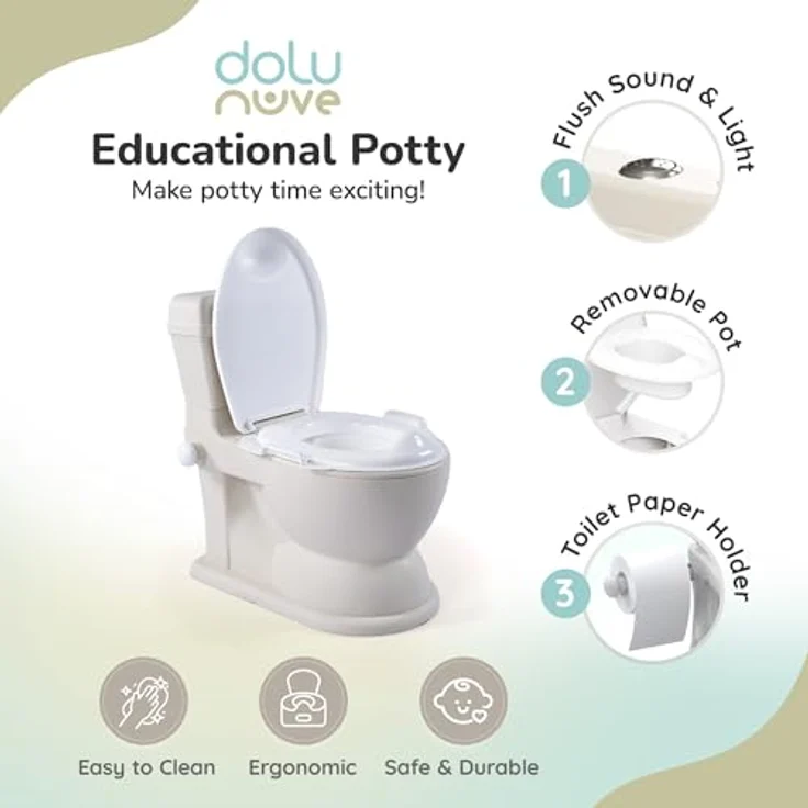 Dolu 2 in 1 Lerntoilette, beige Töpfchen mit integrierter Warnung vor Knopfzellen – Bild 3