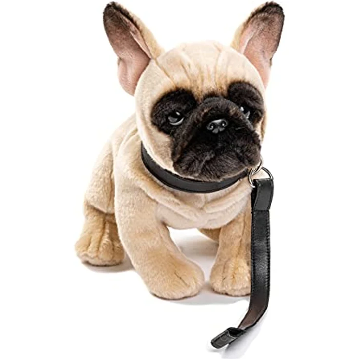 Uni-Toys - Französische Bulldogge (beige), mit Leine - 27 cm (Länge) - Plüsch-Hund, Dogge, Haustier - Plüschtier, Kuscheltier – Bild 2