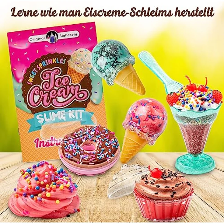 Original Stationery Süßes Eiscreme Schleim-Set für Mädchen, zum Selbermachen von Schleim, inklusive Donut-, Eiscreme- und Cupcake-Behältern, kreatives Geschenk für 8-12 Jahre – Bild 2