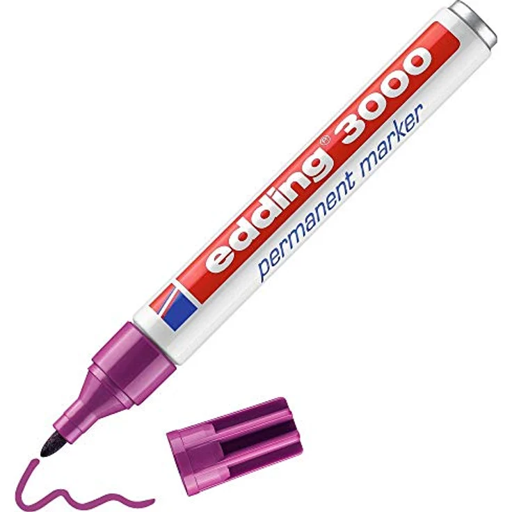 edding 3000 Permanentmarker - rotviolett (lila) - 1 Stift - Rund-Spitze 1,5-3 mm - schnell trocknender Permanent Marker - wasserfest wischfest - für Karton Kunststoff Holz Metall - Universalmarker – Bild 1