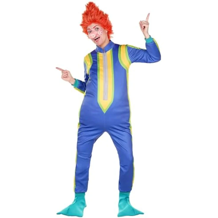 Maskworld Das Sams – Kostüm für Erwachsene - Offizieller Lizenzartikel - Größe: L - Karneval, Halloween & Motto-Party - Blauer Overall mit Flossen und Gumminase – Bild 1