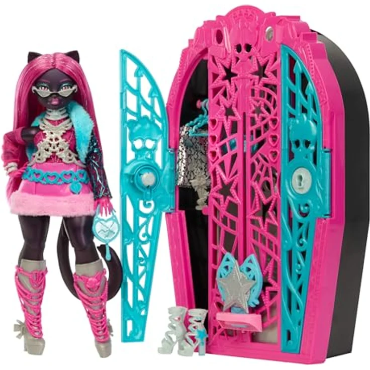 MonsterHigh™ Anziehpuppe Verborgene Schätze, Catty - 19 modische Überraschungen, bewegliche Puppe, mit Lupenschlüssel und Aufbewahrungsschrank – Bild 1