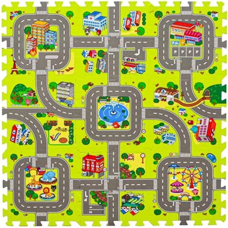 LittleTom 9 Teile Puzzlematte Straße für Kinder - 30x30 Indoor & Outdoor - Spielzeug Autostrasse Puzzle - Spielteppich Straße Spielmatte Auto Kinderteppich - ANTIALLERGENE OBERFLÄCHE – Bild 2