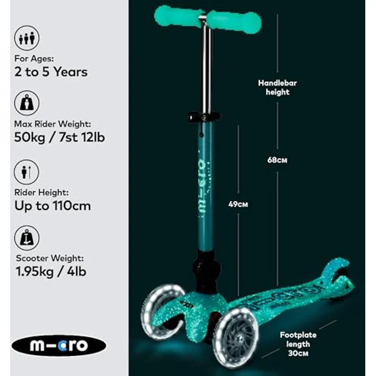 Micro Mobility Systems Mini Micro Deluxe Orion, Faltbarer Scooter mit LED und Sternenleuchten, blau – Bild 3