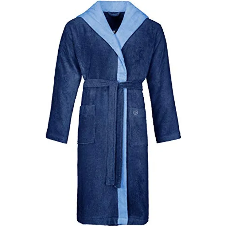 Bugatti Stefano Herren Bademantel mit Kapuze, 100% SUPERSOFT-Baumwolle, marine blau