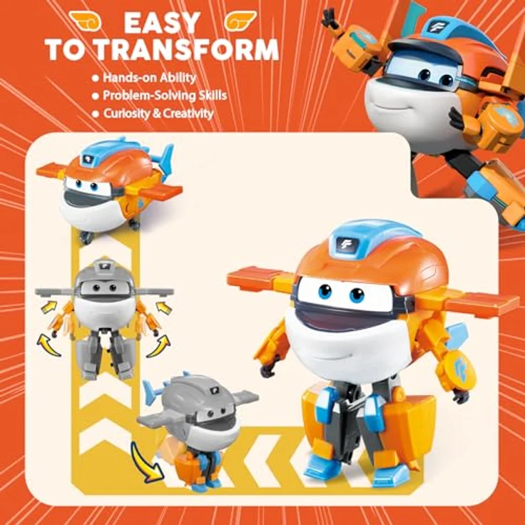 Super Wings Transformations-Flugzeug Supercharged Taki, 12,7 cm große Roboterfigur und Spielzeug-Flugzeug, orange, 2-in-1-Transformator für Kinder ab 3 Jahren – Bild 3