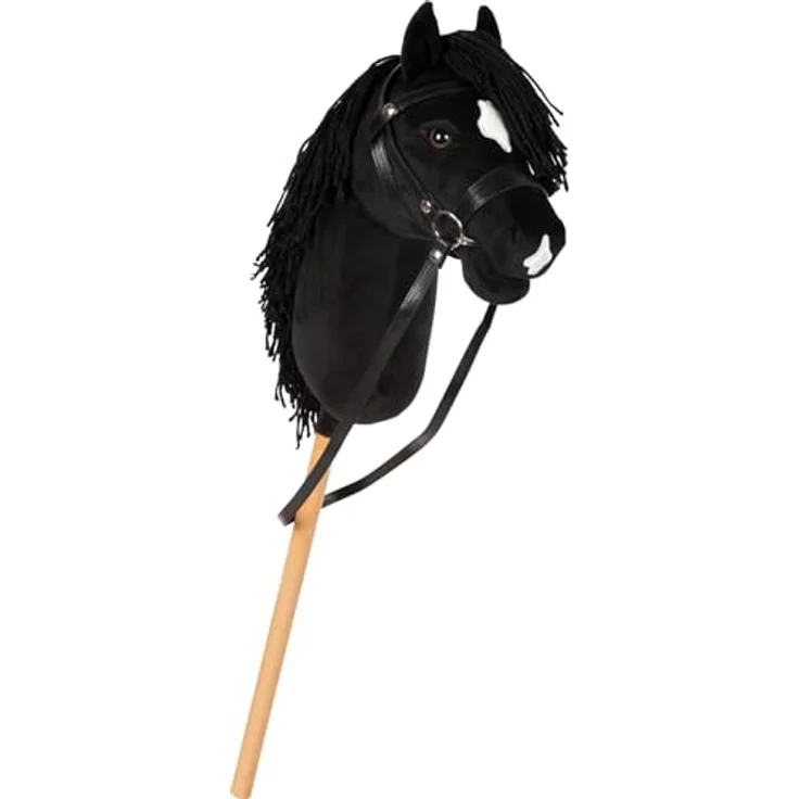 small Foot Hobby Horse „Eddie“, schwarzes Steckenpferd mit abnehmbarem Holzstab, frisierbarer Mähne, Halfter, Trense & Führstrick für Kinder ab 3 Jahren – Bild 1