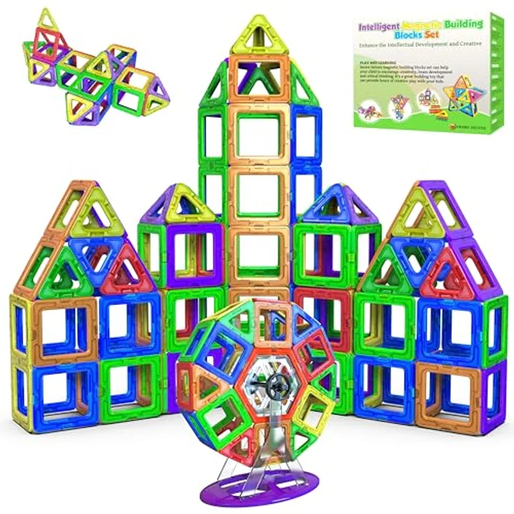 Desire Deluxe Magnetische Bausteine 94PC Konstruktion Bauen Blöcke Set Montessori Spielzeug Teilen für Kinder ab 2 3 4 5 6 7 8 Alter Jahren, Lernspielzeug für Mädchen Jungen Pädagogisches Geschenk – Bild 2