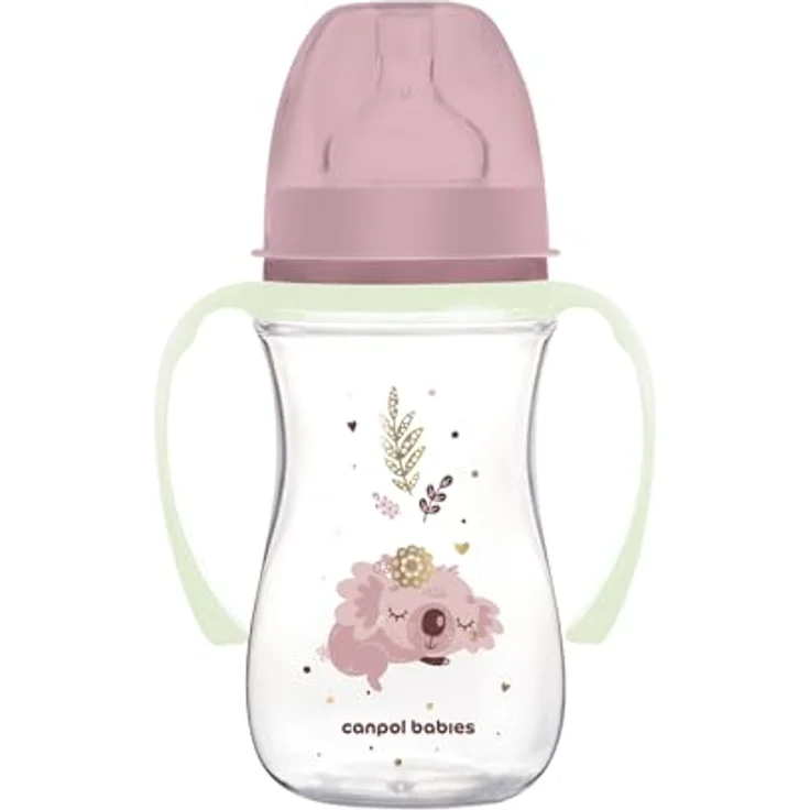 Canpol babies EasyStart Anti-Kolik-Flasche 240 ml mit Sauger 3+m - Kollektion Sleepy Koala - mit leuchtenden Griffen - Rosa – Bild 1