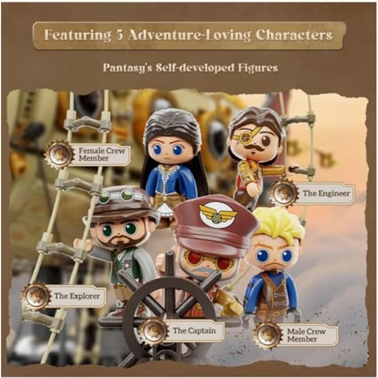 Pantasy Steampunk Airship, Modell mit 1949 Klemmbausteinen, Doppelschicht-Design und fünf Minifiguren – Bild 8