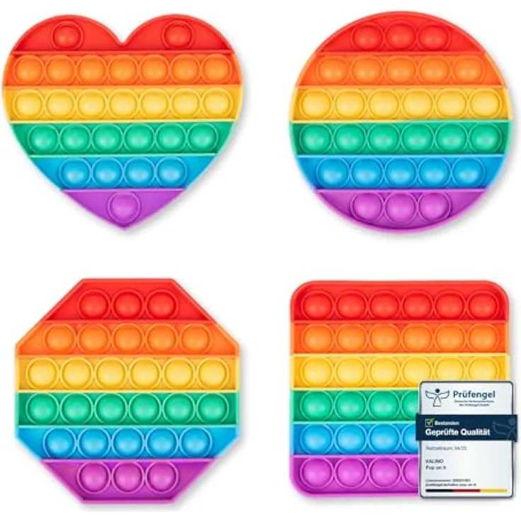 Pop on It für Kinder I Pop Bubble 4er Geschenkset I Wasserfestes Fidget Toy Set I Poppets aus hochwertigem Silikon I Regenbogen Antistress Spielzeug – Bild 2
