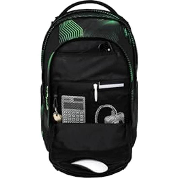 Satch match plus Schulrucksack, erweiterbar auf 35 Liter, ergonomisch mit Fronttasche, Seismic Green - Schwarz – Bild 5