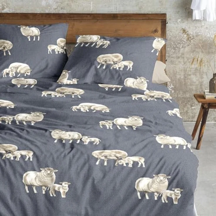 Irisette Feinbiber Bettwäsche Panda 8545 blau, kuschelig weich mit süßen Schaf-Motiven – Bild 3