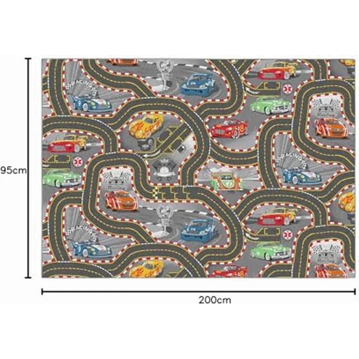 Carpet Studio Kinderteppich Racer 95x200cm, Spielteppich Straße, Antirutsch, 30°C waschbar für Babyzimmer, Schlafzimmer & Spielzimmer – Bild 2