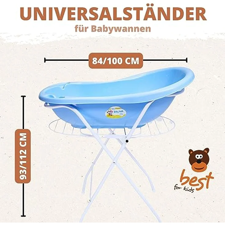 Best For Kids Universalständer für Babywannen, 84 und 100 cm, mit oder ohne Ablage, weiß, ohne Babywanne (84 cm ohne Ablage) – Bild 2