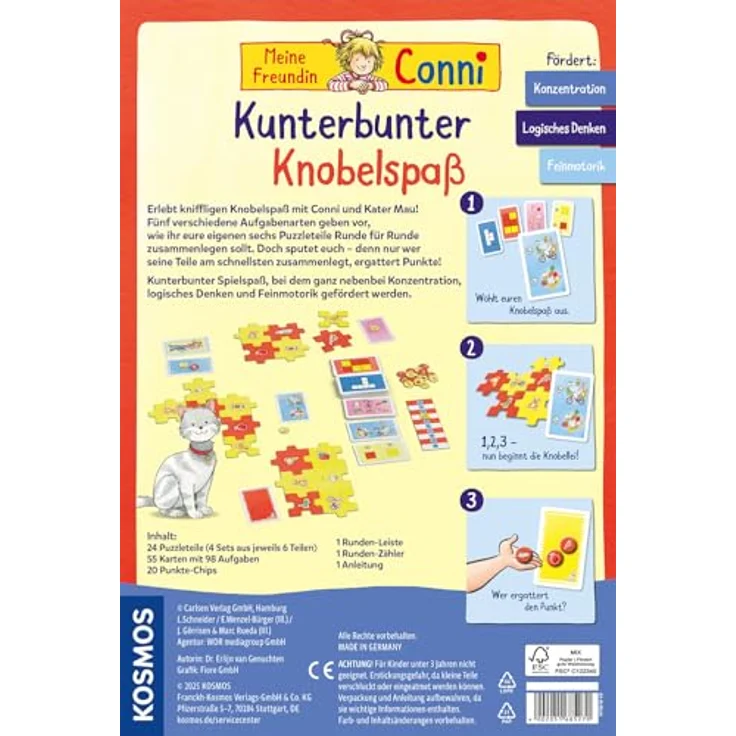 Kosmos 685270 Meine Freundin Conni - Kunterbunter Knobelspaß, Lernspiel für Kinder ab 4 Jahren, 5 Spiele fördern Konzentration, logisches Denken und Feinmotorik – Bild 2