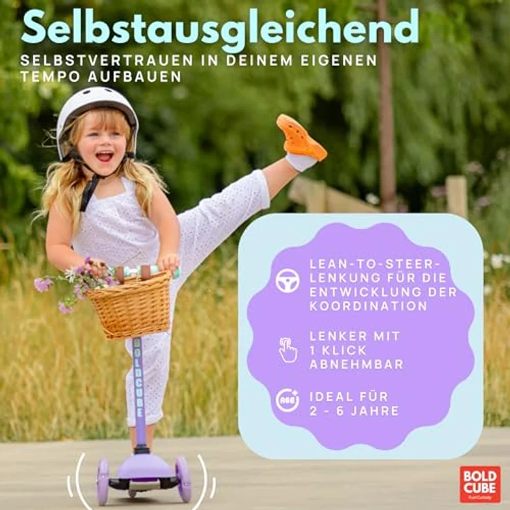 BOLDCUBE Teeny 3-Rad-Tretroller, verstellbarer Lenker, blinkende Räder, geeignet für 2-6 Jahre – Bild 3