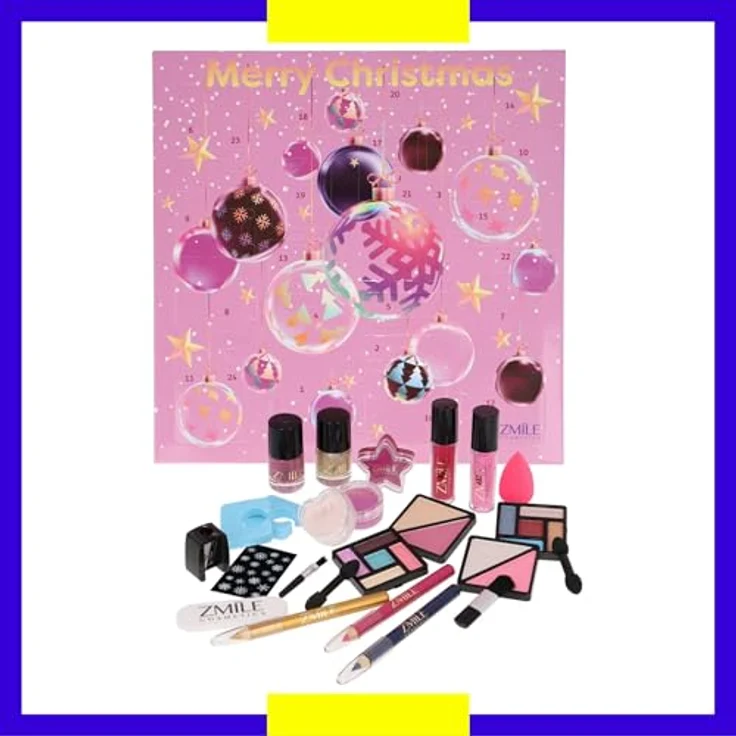 ZMILE COSMETICS Adventskalender 3D Christmas Balls (24-tlg), vegane Kosmetik - Beauty-Festival mit schimmerndem Lidschatten, funkelndem Nagellack und faszinierendem Highlighter, Reisegröße, ideal als Geschenk, Cover-Motiv auf Rückseite – Bild 3