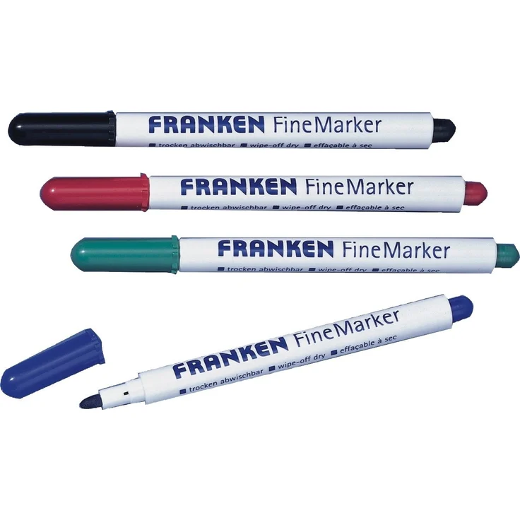 FRANKEN FineMarker Whiteboardmarker, 1-2mm Strichstärke, 4 Farben (rot, grün, blau, schwarz), 4 Stück – Bild 1
