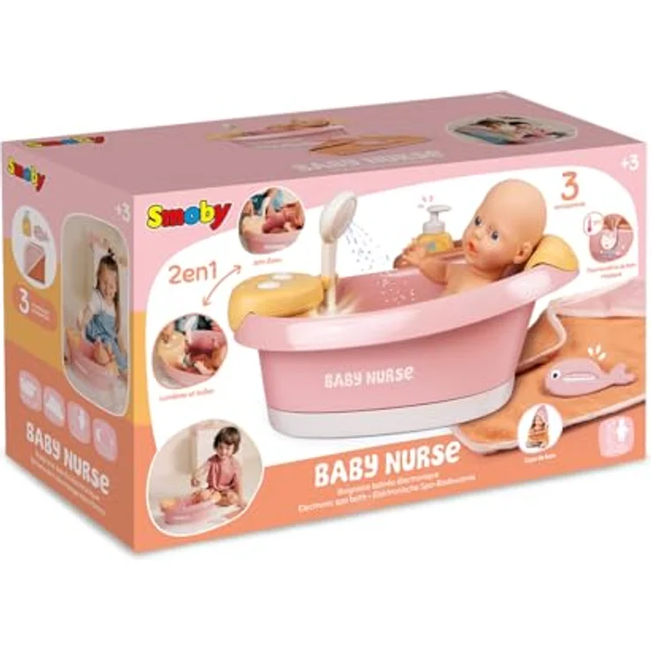 Smoby Baby Nurse Puppen-Badewanne, Elektronisches Spielmodul mit Wasserstrahlen, LED-Licht und Zubehör für Puppen bis 42 cm, Spielzeug für Kinder ab 3 Jahren – Bild 5