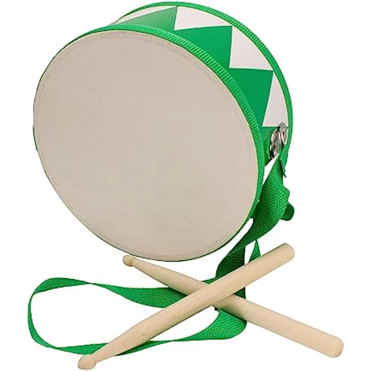 Trommel für Kinder grün-Weiss Musikinstrument aus Holz mit Trageriemen und Sticks D: 20 cm- 3845g – Bild 2