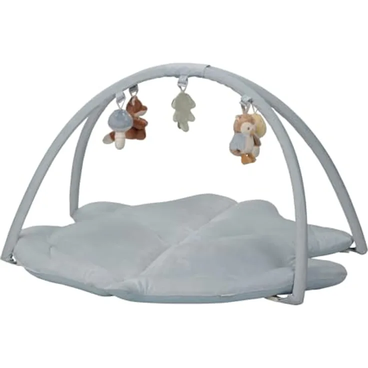 Little Dutch 8917 Activity Krabbeldecke mit Spielbogen - Forest Friends blau, fördert die Hand-Augen-Koordination ab der Geburt