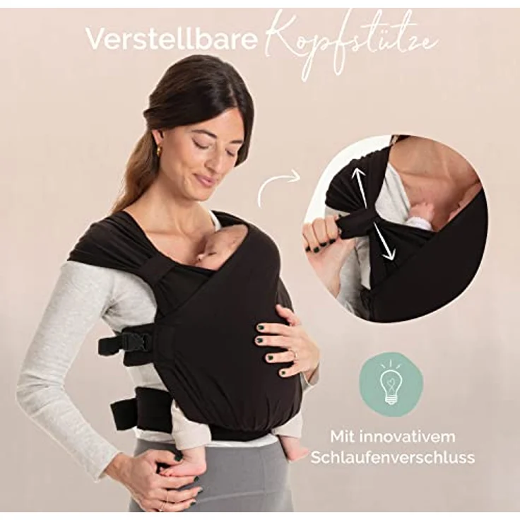 Boba Bliss Babytrage Neugeborene ab Geburt bis 15 kg - 2-in-1 Baby Carrier & Baby Tragetuch Ohne Binden & Knoten, Hüftfreundliche Babytrage ab Geburt, Weiche & elastische Baby Trage (Schwarz) – Bild 6
