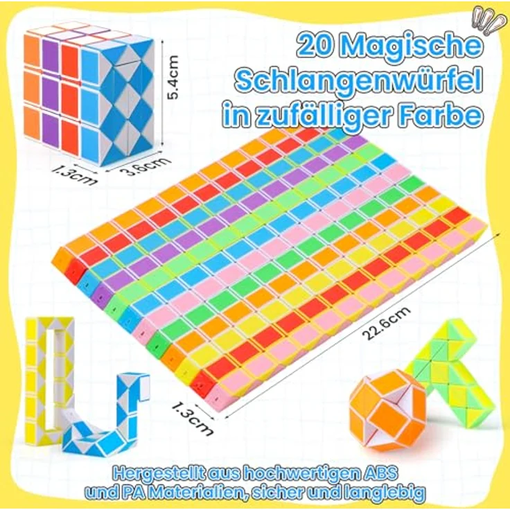 ECHOCUBE Magischer Schlangenwürfel, 20er Pack, Mini-Fidget-Spielzeug aus langlebigem ABS, zufällige Farben, perfekt für Partytüten und interaktive Spiele – Bild 2