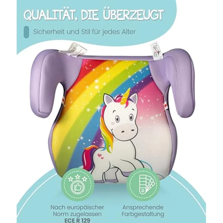 Hits4kids Siggi Einhorn, Kindersitzerhöhung ECE R129/i-Size, 100% Polyester Bezug, für Kinder 3-12 Jahre – Bild 7