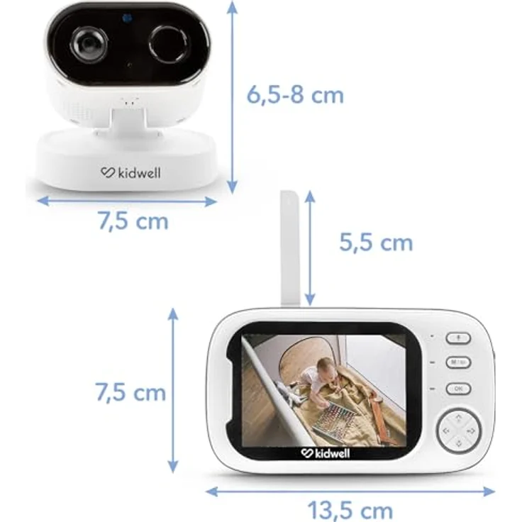 COIL Video-Babyphone mit Kamera, 3,5" LCD-Bildschirm (1280 x 720p), Nachtsichtmodus, Temperaturanzeige, 8 Schlaflieder, VOX-Modus, bis zu 300 Meter Reichweite – Bild 5