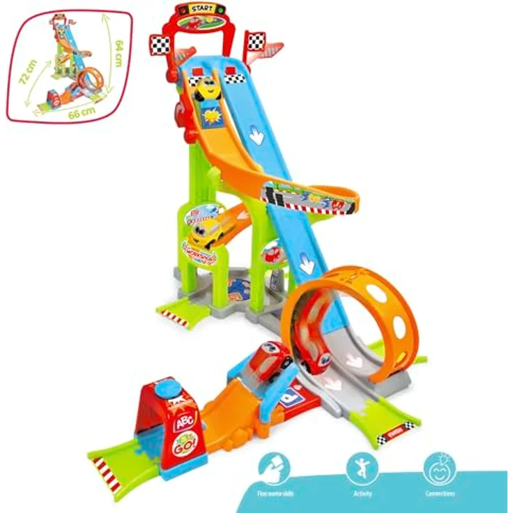 Dickie Toys ABC - Jays Jump N Fun Tower, Auto-Rennbahn für Kleinkinder ab 1 Jahr mit Looping, Schanze & 2 Spielzeugautos, 66x72x64 cm – Bild 2