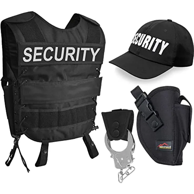 normani SWAT/POLICE/SECURITY Kostüm UNISEX (XS-6XL) mit Weste, Holster, bestickter Cap, Handschellen und Halter, Farbe SECURITY, Größe 3XL/4XL