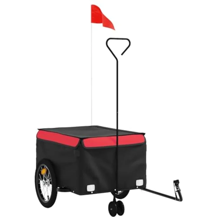 vidaXL Fahrradkinderanhänger Fahrradanhänger Schwarz und Rot 45 kg Eisen, Robustes Material, Praktisches Design, Maximale Tragfähigkeit – Bild 2