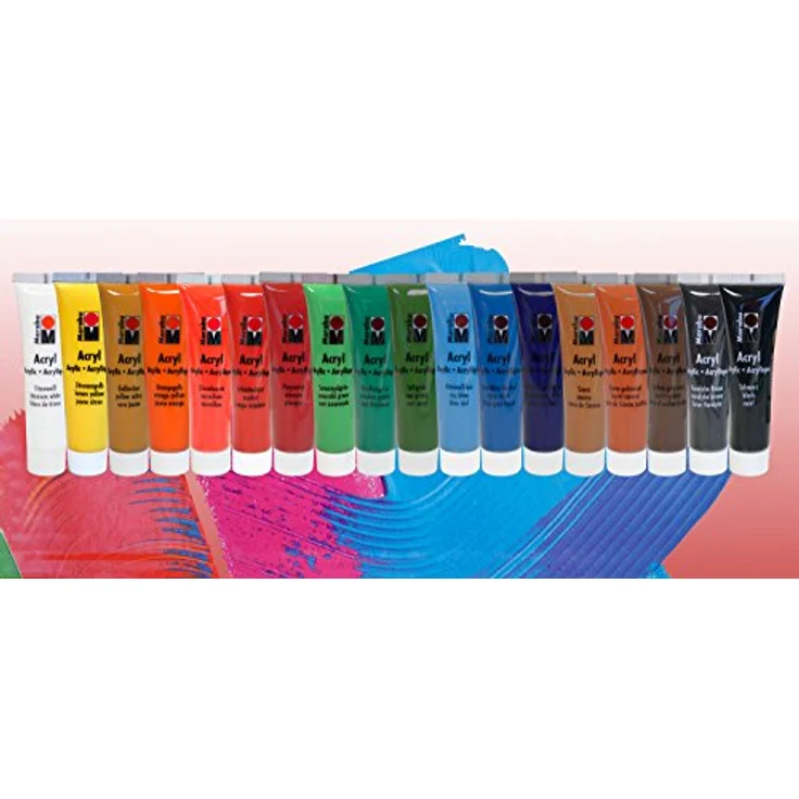 Marabu Acrylfarben Set Basic, 18 x 36 ml, wasserbasis, schnell trocknend, wasserfest und lichtecht, seidenmatte Universal-Farben – Bild 3