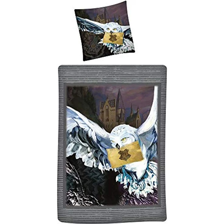 BERONAGE Harry Potter Wende-Bettwäsche Hedwig Eule 135 x 200 + 80 x 80 cm 100% Baumwolle Renforcé-Linon-Qualität mit YKK-Reißverschluss Hogwarts Gryffindor Hufflepuff Ravenclaw Slytherin deutsche Größe, weiß – Bild 2