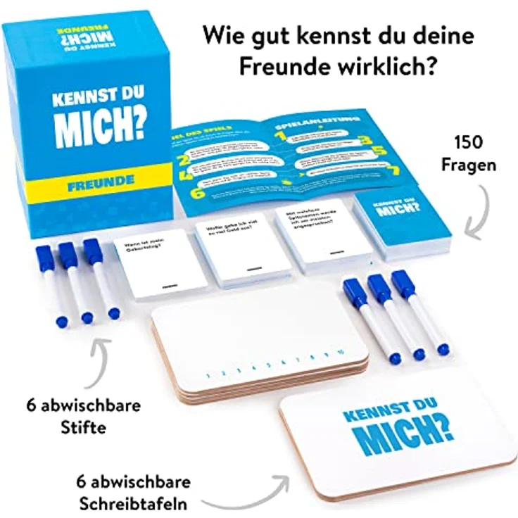 The World Game Kennst Du Wirklich Deine Freunde & Familie?, Lustiges Kartenspiel für Erwachsene & Jugendliche mit 150 Fragekarten und abwischbaren Stiften, Deutsch – Bild 2