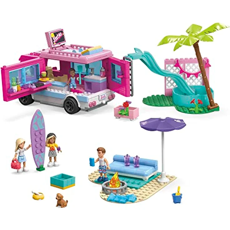 BARBIE Traumwohnmobil - Bauspielzeug mit Bett auf dem Dach, komplett ausgestatteter Küche und Zubehör für Kleidung und Essen, 4 kleinen Barbie-Puppen und 1 Hündchen, für Kinder ab 6 Jahren, HPN80 – Bild 2